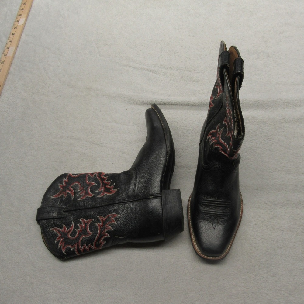 Ariat Western Boots Youth 4 Black Red Leather Cowboy Square Toe Rodeo Riding